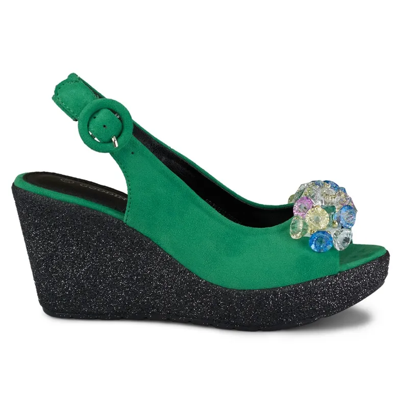 Groene wedge sandalen met kraaltjes groente