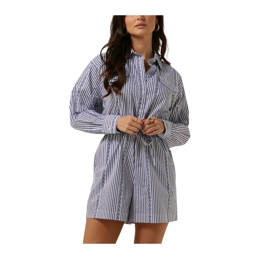 LIU JO Dames Jumpsuits Popeline Stampa Tp Dress Blauw wit Gestreept