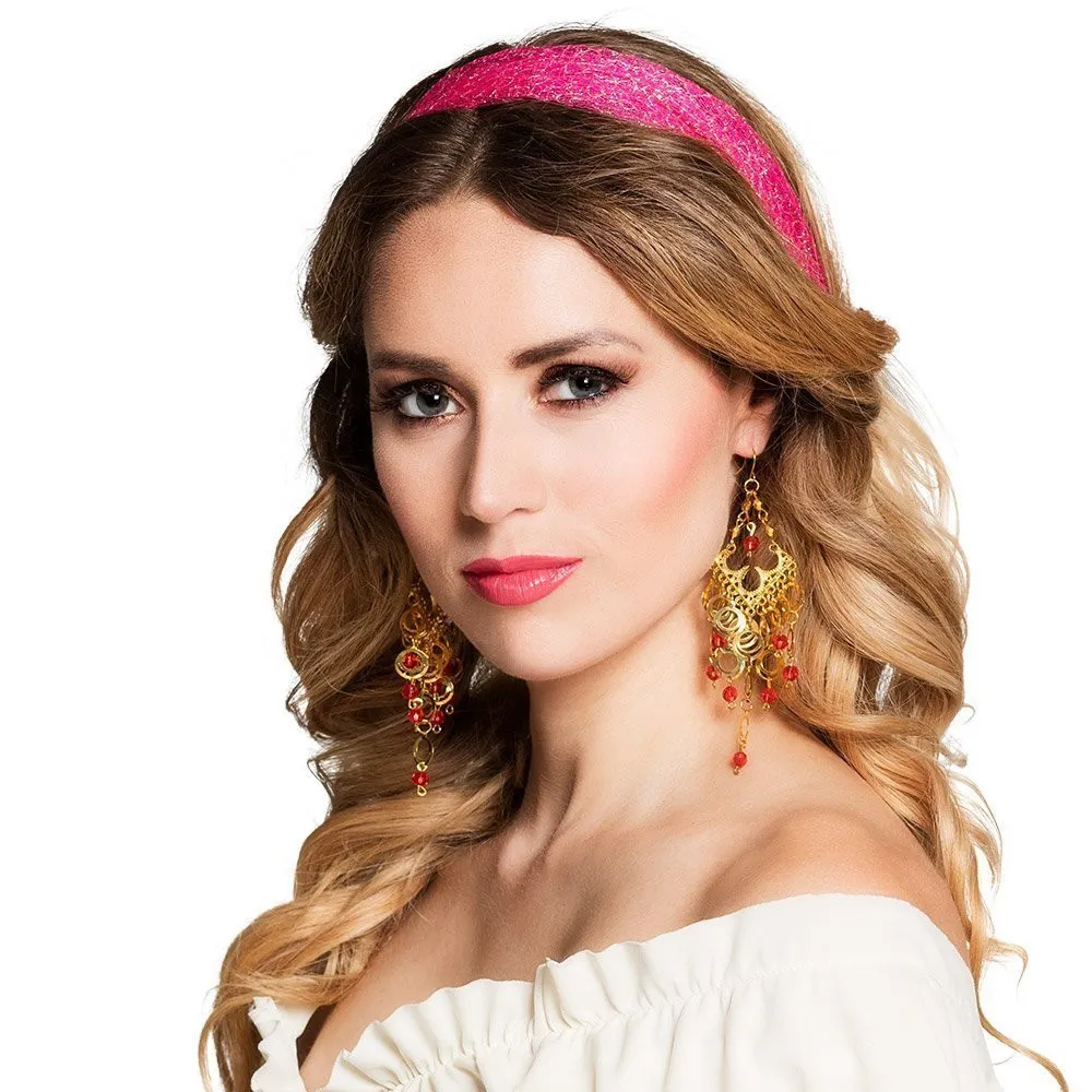 Oorbellen zigeunerin goud met rood