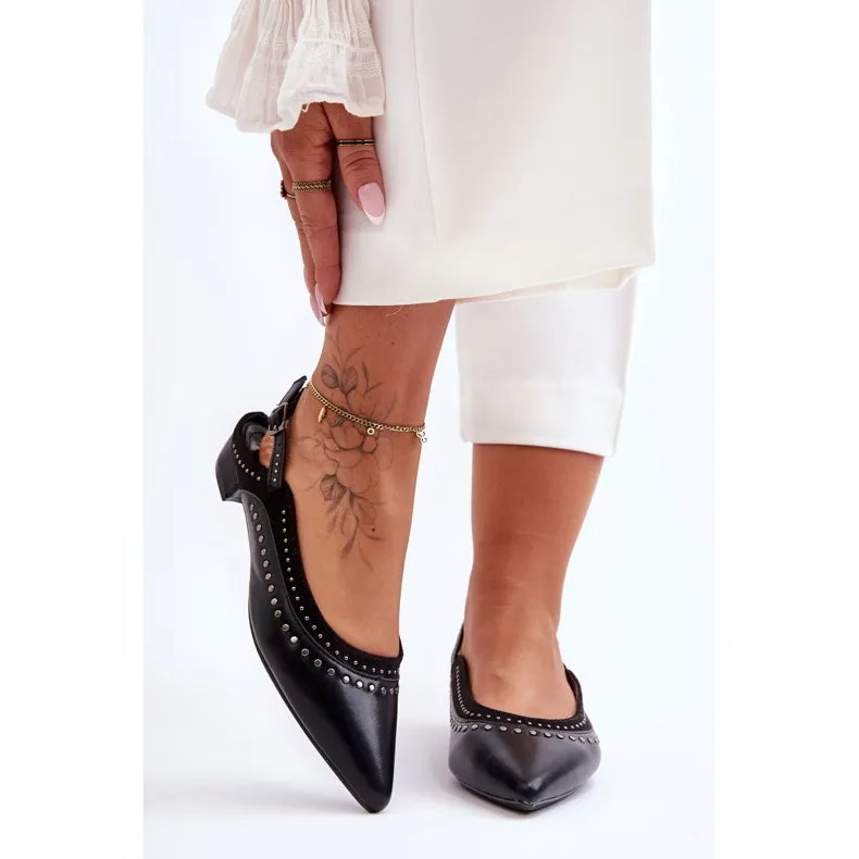 PG1 Leren Ballerina's Met Studs Zwart Laroshe