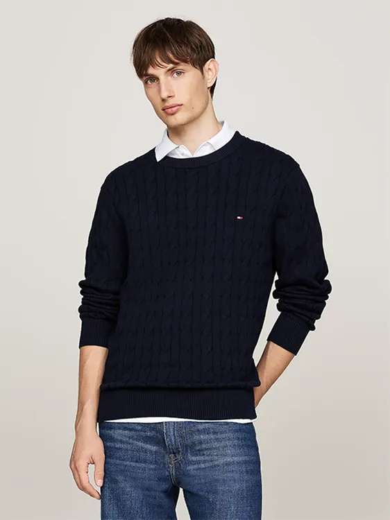 Tommy Hilfiger kabelgebreide trui met ronde hals 33132.dw5 desert sky