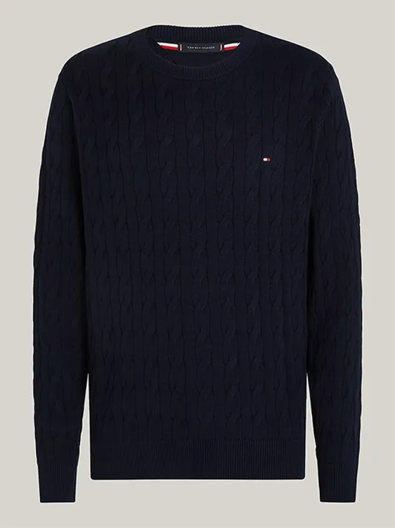 Tommy Hilfiger kabelgebreide trui met ronde hals 33132.dw5 desert sky