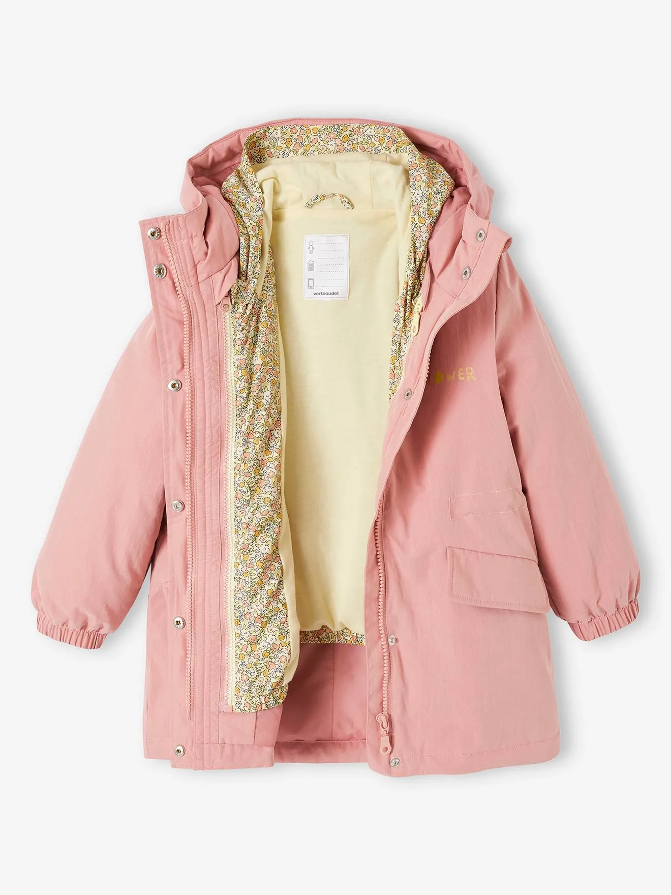 VERTBAUDET  3IN1 PARKA MET CAPUCHON VOOR MEISJES IN HET TUSSENSEIZOEN EN UITNEEMBAAR WINDJACK  ROZEN