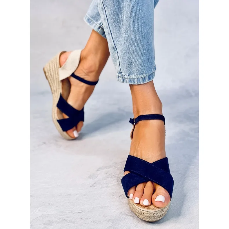 Willa blauwe espadrille sandalen met sleehak
