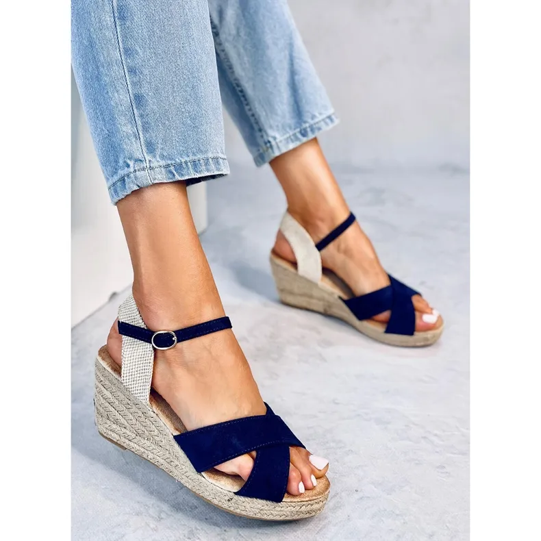 Willa blauwe espadrille sandalen met sleehak