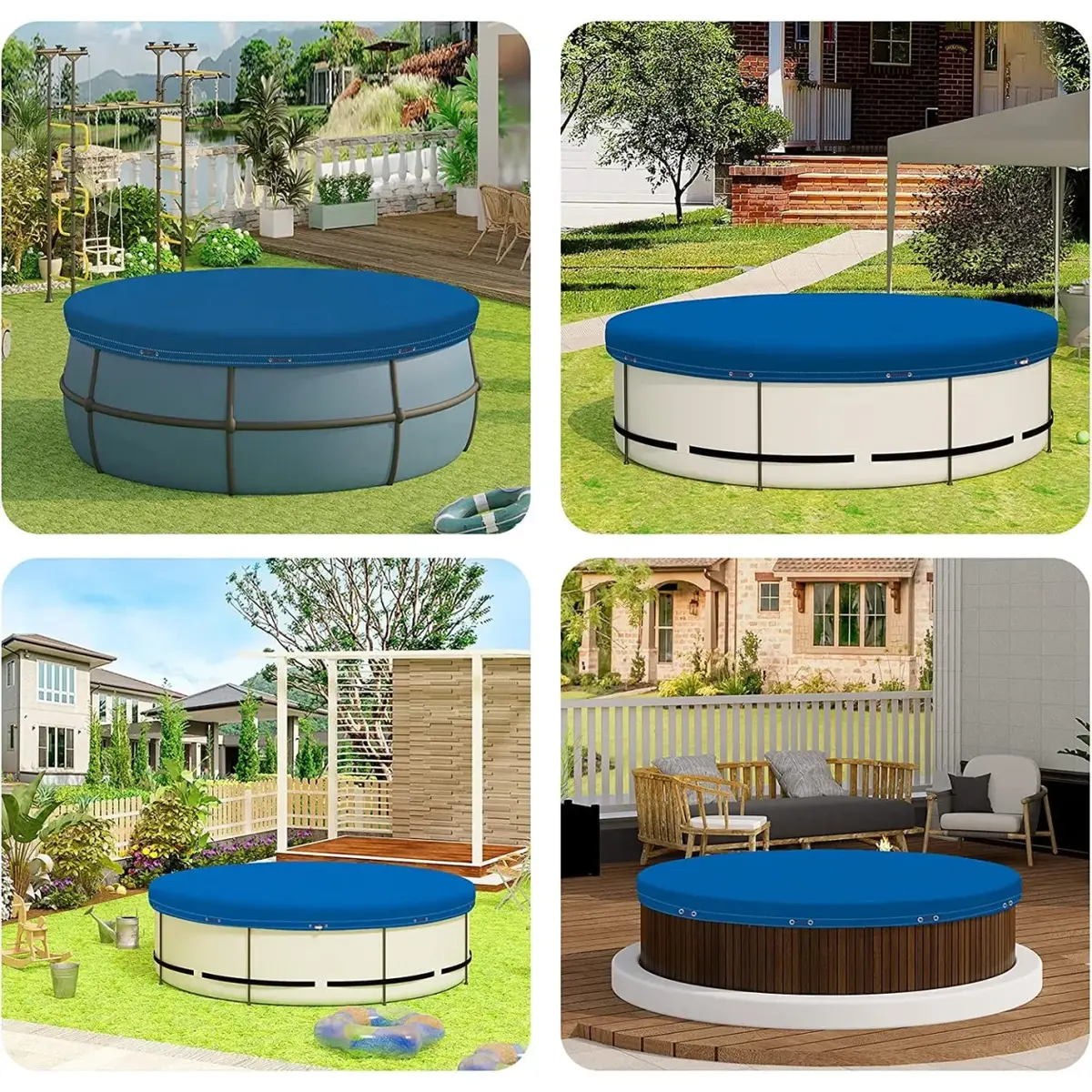Zwembadzeil Van 200 G/m² PE, Zwembadzeil Met Ogen, Staalkabel, Aluminium Sluiting, Blauw, Φ 360 Cm
